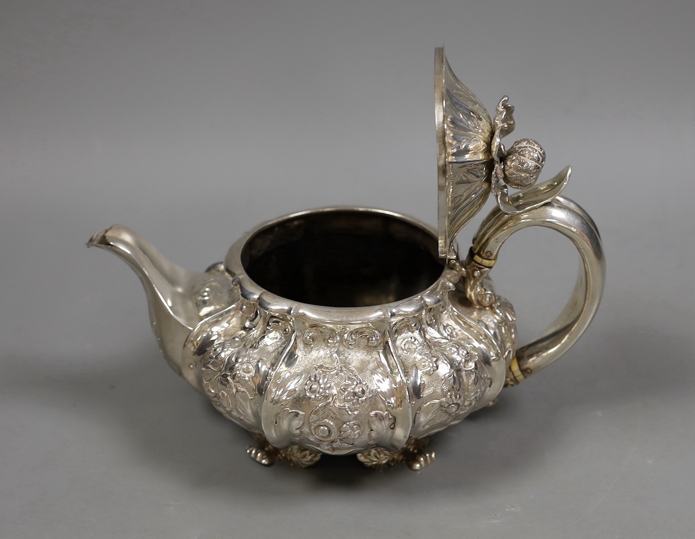 A William IV silver teapot, of squat melon form, WE, London, 1831, gross weight 23.3oz.